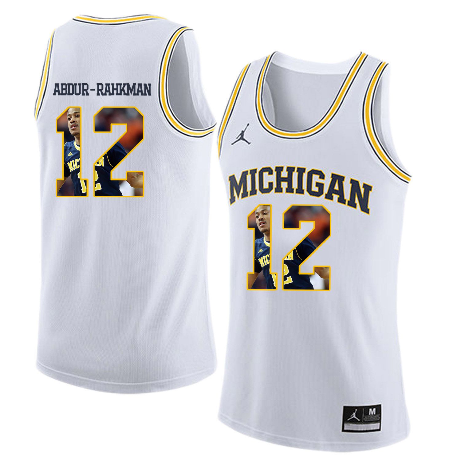 Men Jordan University of Michigan Basketball White #12 Abdur-Rahkman Fashion Edition Customized NCAA Jerseys->customized ncaa jersey->Custom Jersey